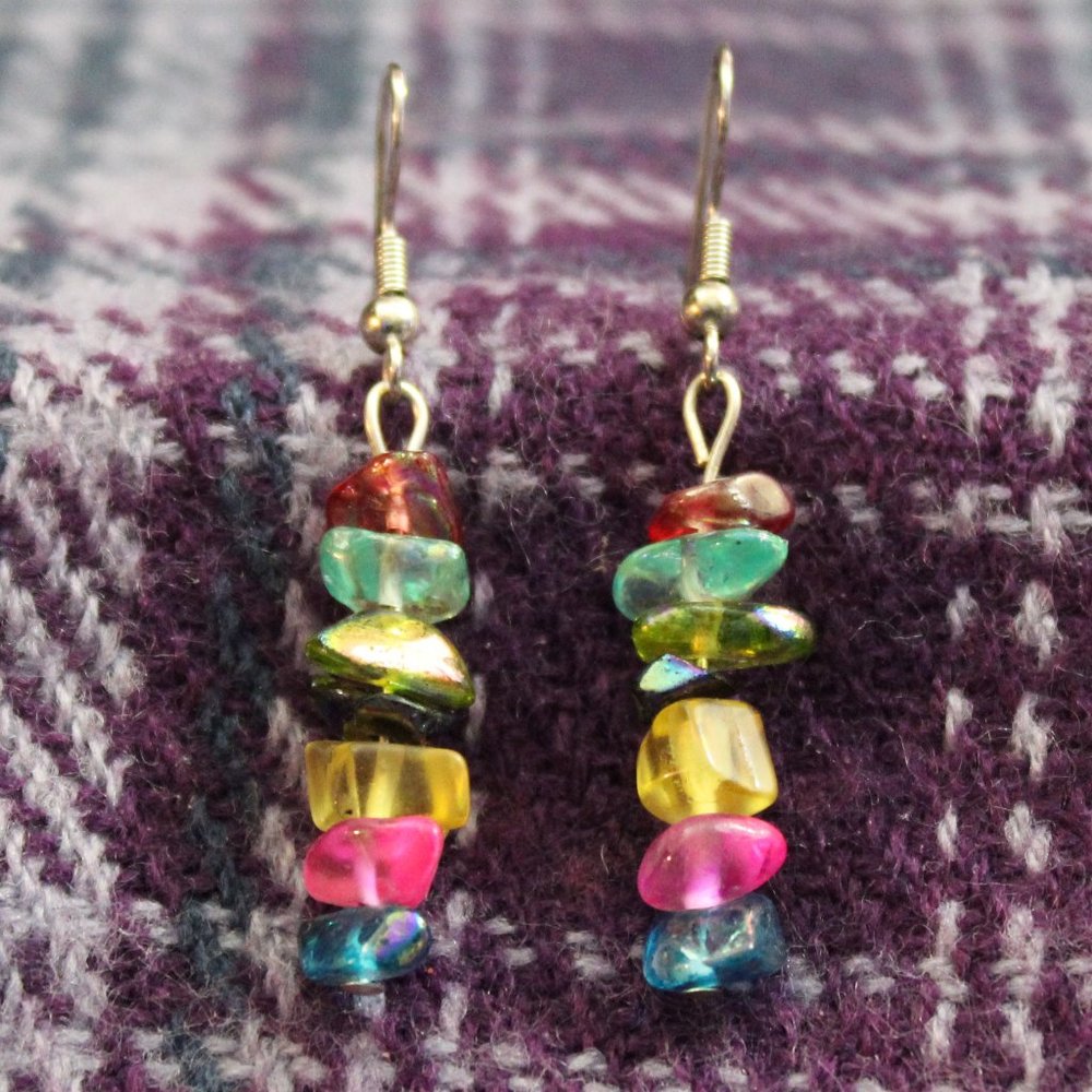 Glass Chip Dangle Earrings